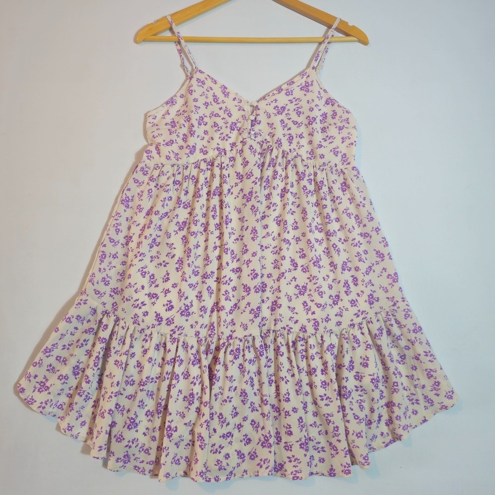 Pink Rose Babydoll Dress Womens Small Floral Tiered Y2K Coquette Boho Cream